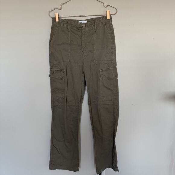 Zara Womens Cargo Pants 4 Green Straight Leg Pockets Y2K Gorpcore Streetwear - Picture 2 of 7
